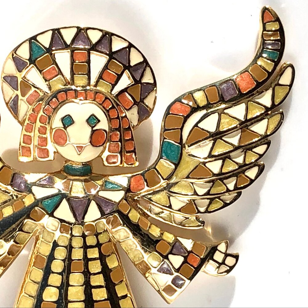 Bob Mackie Angel Pin Mosaic Enamel Gold Tone Brooch Guardian Angel Vintage 80s - Picture 7 of 16